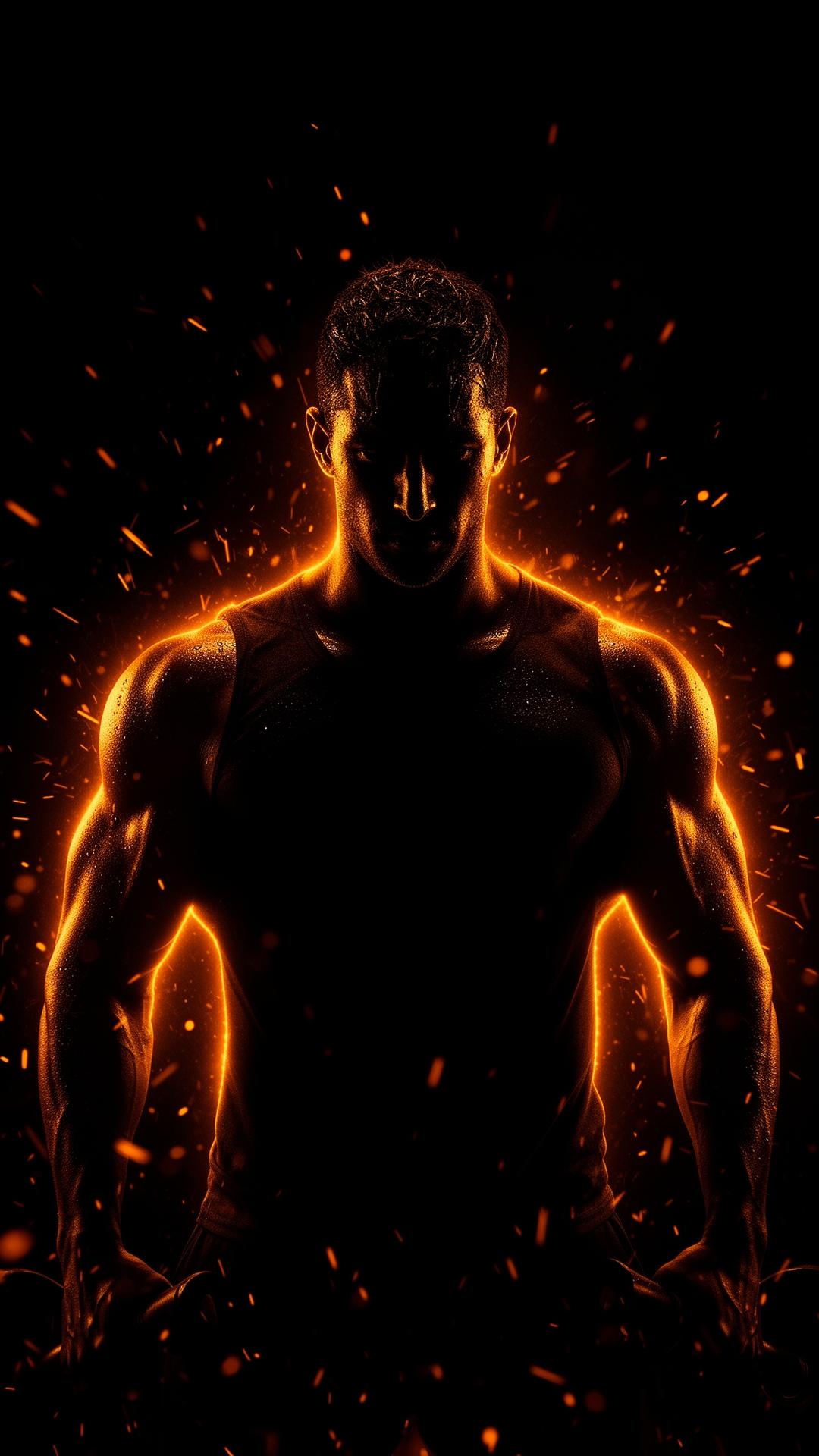Male athlete silhouetted in ember orange light